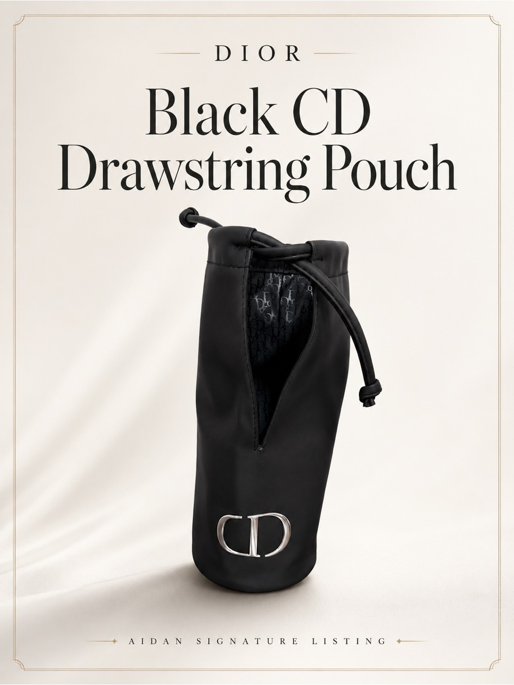 Dior Black CD Drawstring Beauty Pouch Cosmetic Bag